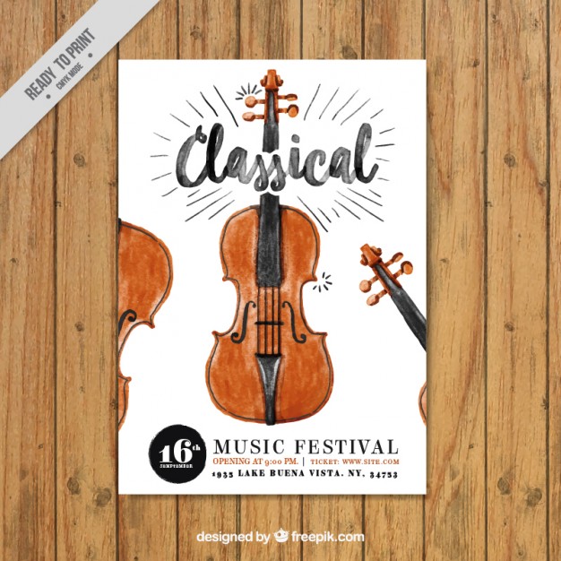 626x626 Watercolor Classical Music Flyer With A Violin Vector Free Download