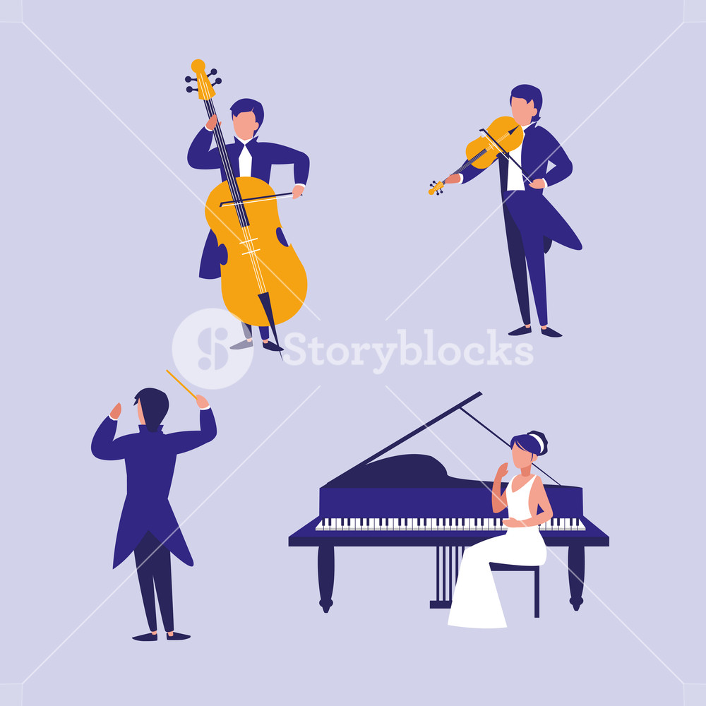 1000x1000 Group Of People Playing Instruments Musical Vector Illustration