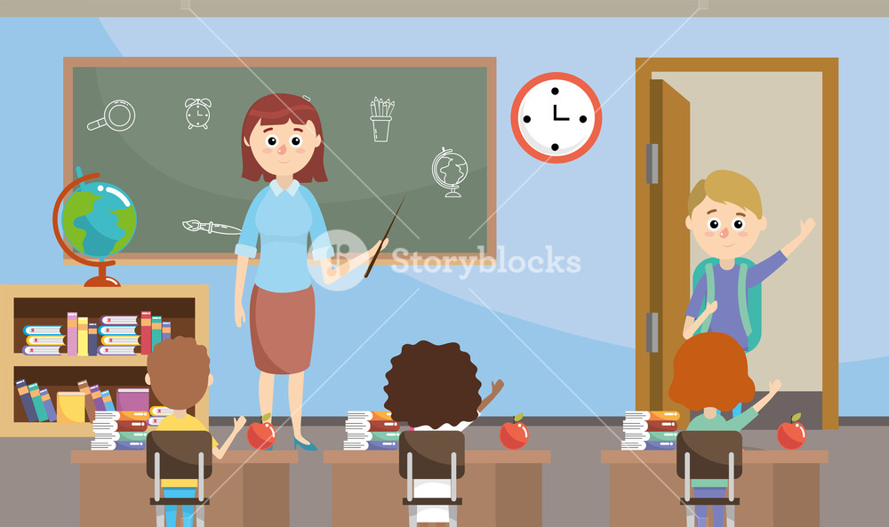 Teacher With Students With Education Bookcase In The Classroom 1000x593 Teacher With Students With Education Bookcase In The Classroom