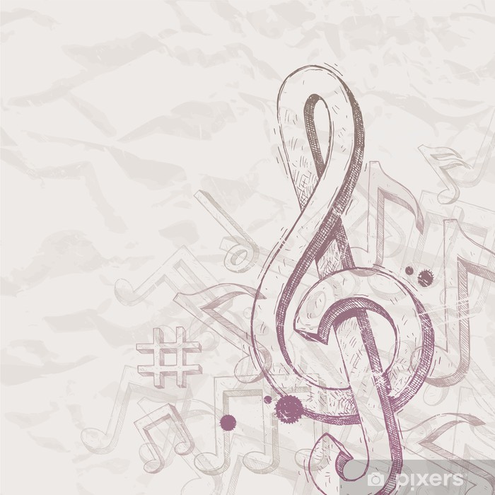 700x700 Fotomural Vector Dibujado A Mano Clave De Sol Y Notas Pixers