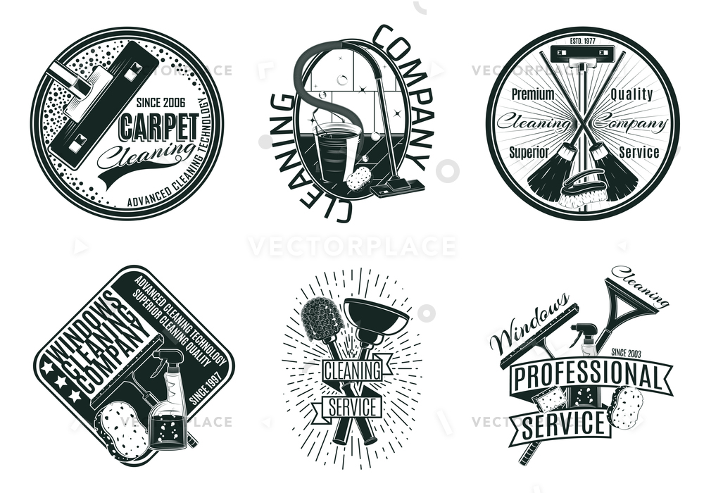 Monochrome Cleaning Company Logos Set Inscriptions Vector 1000x700 Monochrome Cleaning Company Logos Set Inscriptions Vector