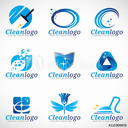 500x500 Clean And Housekeeping Service Logo Vector Set Design