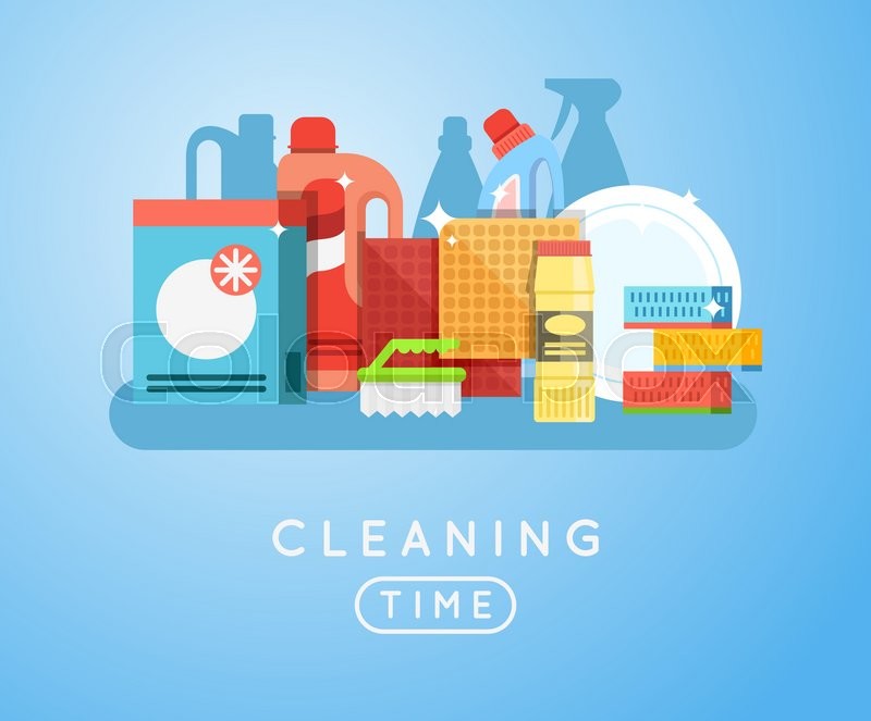800x663 Cleaning Tools Vector Set Detergents Stock Vector Colourbox