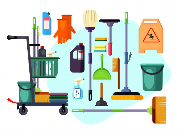 626x443 Set Of Cleaning Supplies And Tools Vector Free Download
