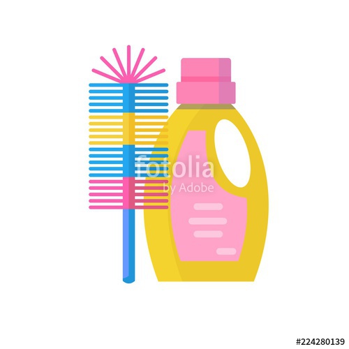 500x500 Toilet Brush And Cleaning Products In Plastic Bottle Stock Flat