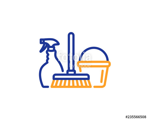 500x405 Cleaning Service Line Icon Spray, Bucket And Mop Symbol