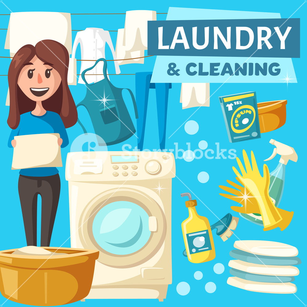 1000x1000 Laundry And Cleaning Service Vector Poster Royalty Free Stock
