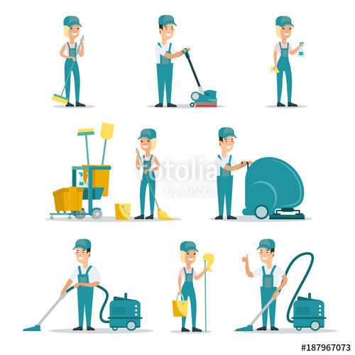 500x500 Professional Cleaning Service People Cleaner Flat Vector Icons