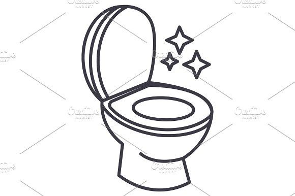 580x386 Toilet Clean, Cleaning Service Vector Line Icon, Sign