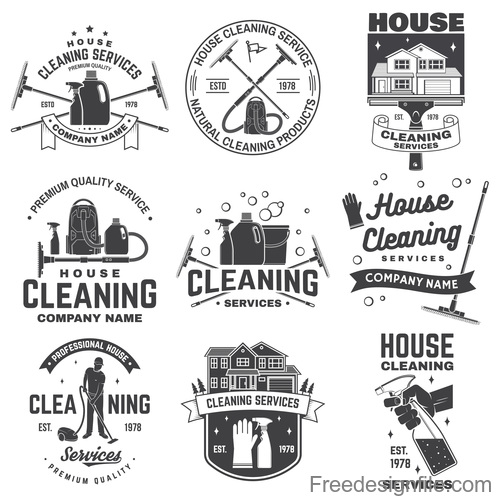 500x500 House Cleaning Labels With Logo Design Vector Free Download