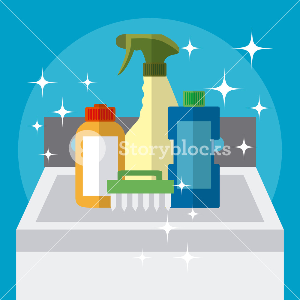1000x1000 Cleaning Supplies Over Washer Machine Vector Illustration Graphic