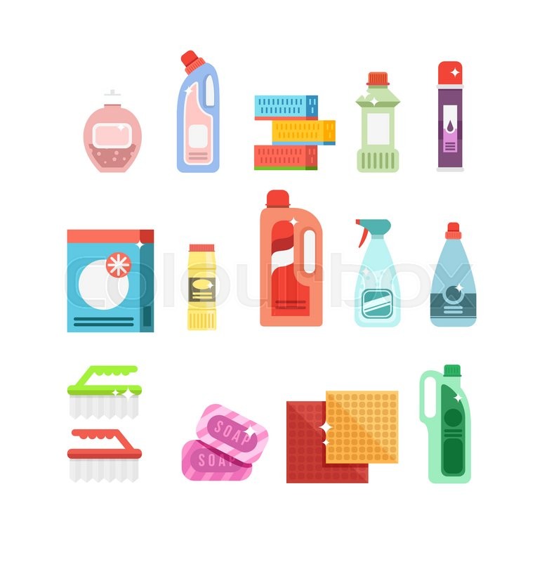 782x800 Cleaning Tools Vector Set Detergents Stock Vector Colourbox