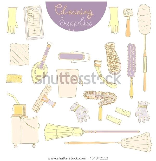 600x620 Broom Caddy Bunnings Hand Drawn Cleaning Supplies Isolated