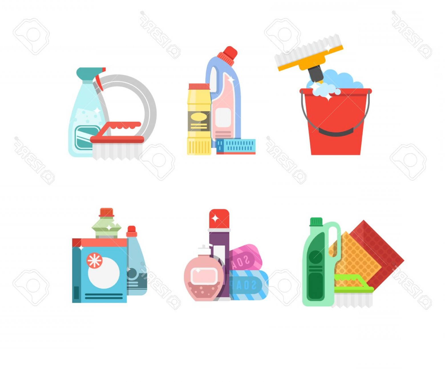 1560x1340 Photostock Vector Cleaning Tools Vector Set Detergents