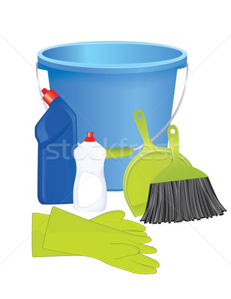 463x600 Plastic Bucket With Cleaning Supplies Vector Illustration
