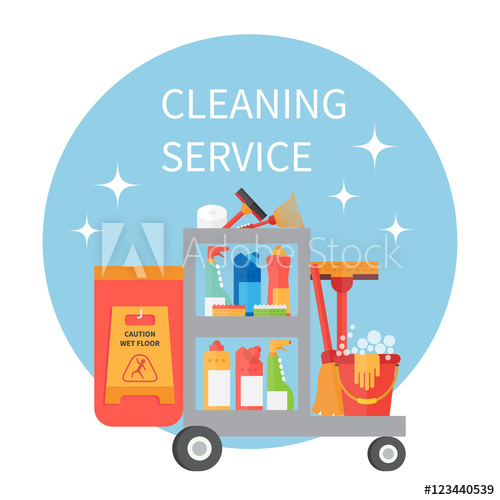 500x500 Trolley Full Of Cleaning Supplies And Household Equipment Tools