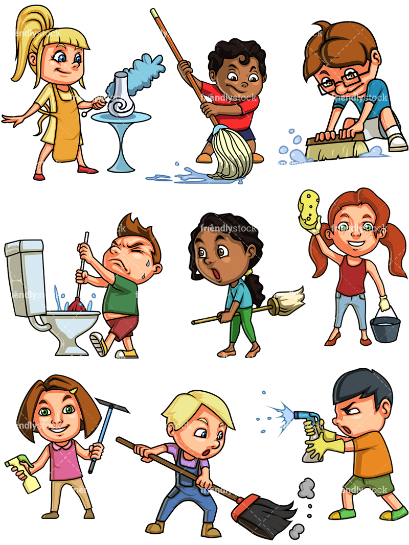 800x1067 Kids Cleaning Cartoon Clipart Vector