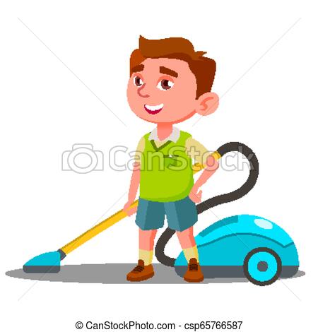 450x470 Little Boy With Vacuum Cleaner Helps To Do House Cleaning Vector