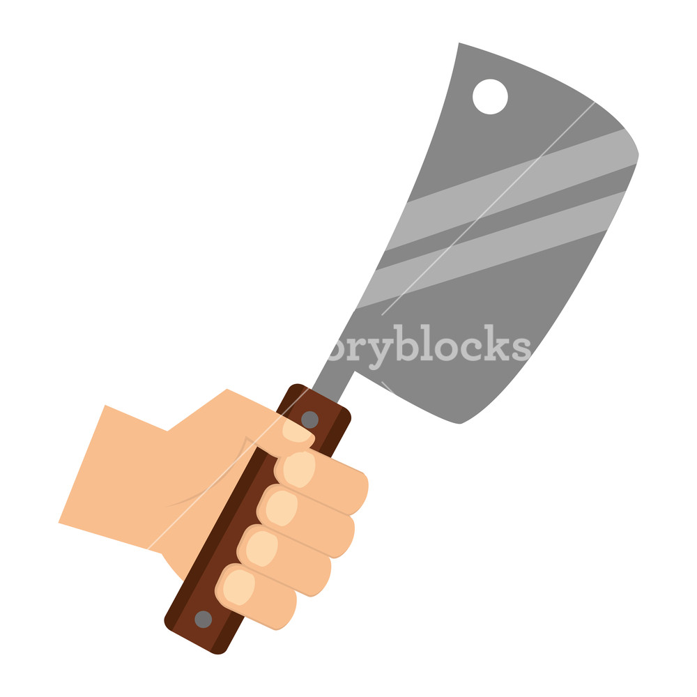 1000x1000 Hand Holding Meat Cleaver On White Background Vector Illustration