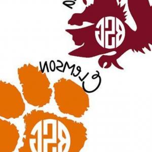 Carolina Gamecocks Or Clemson Tigers Paw Circle Monogram Decal 300x300 Carolina Gamecocks Or Clemson Tigers Paw Circle Monogram Decal