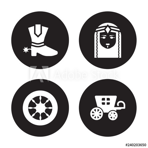 500x500 Vector Icon Set Cowboy Boot, Cart Wheel, Cleopatra, Carriage