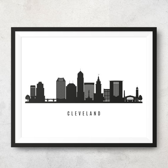 570x570 Cleveland Skyline Printable Cleveland Black White Wall Art Etsy