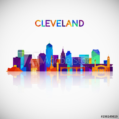 500x500 Cleveland Skyline Silhouette In Colorful Geometric Style Symbol