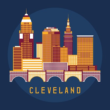 416x416 Cleveland Ohio Usa Flat Design Vector Illustration Of Skyline