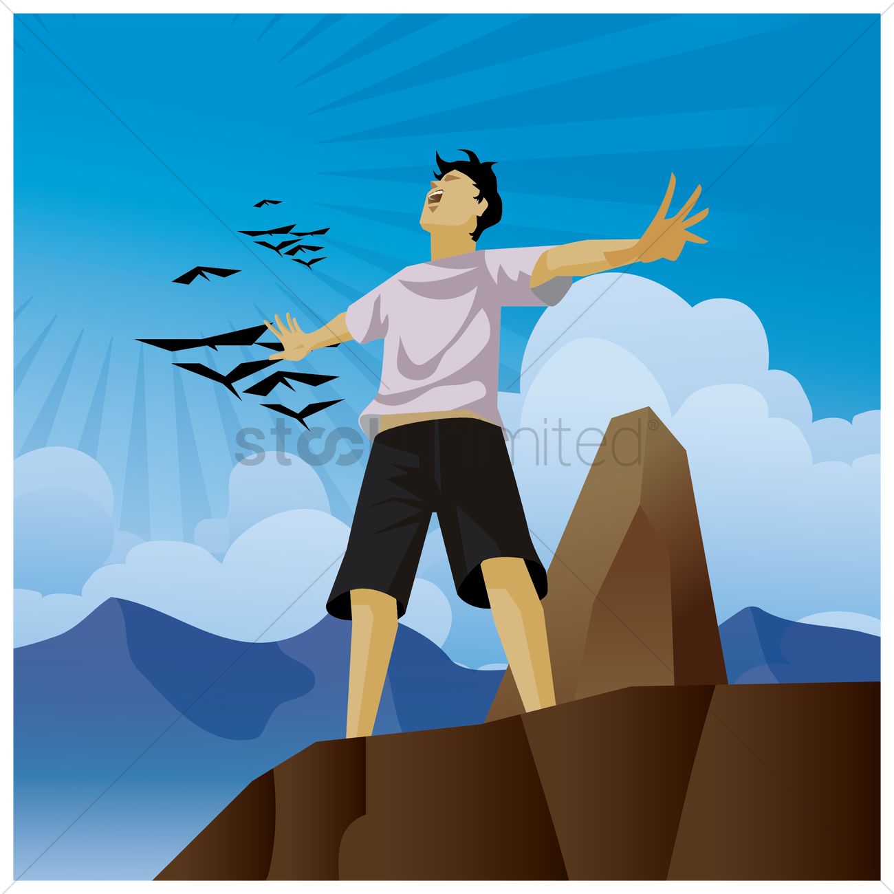 1300x1300 Man With Open Arms Standing On Cliff Vector Image