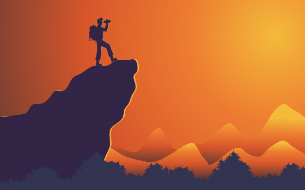 626x391 Silhouette Traveler Man Standing On Mountain Cliff Vector