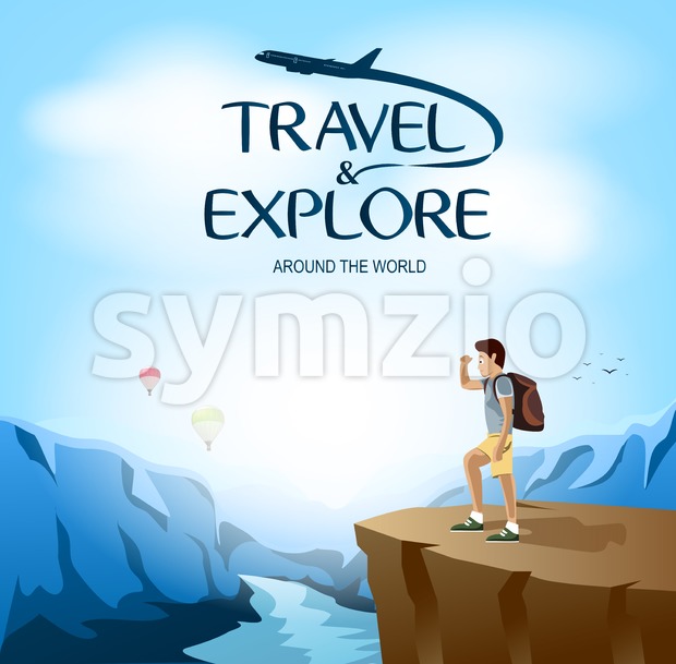 620x609 Traveler Man Site Seeing On The Cliff Vector Illustration