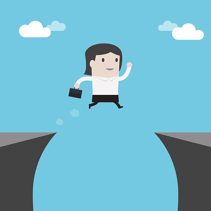 416x416 Businesswoman Jumping Over The Cliff Vector Premium Clipart