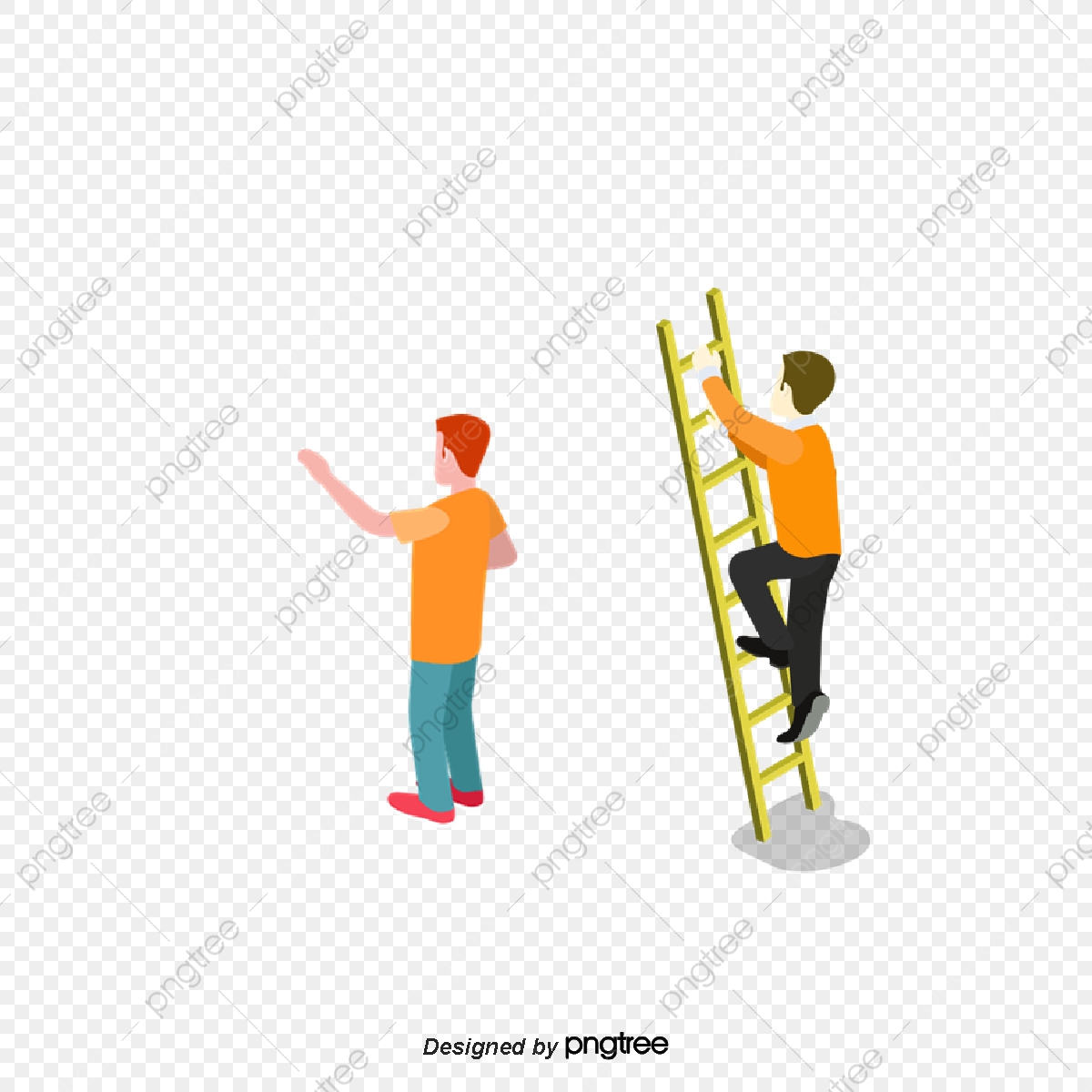 1200x1200 Cartoon Character Workers Climbing Ladders, Character, Work