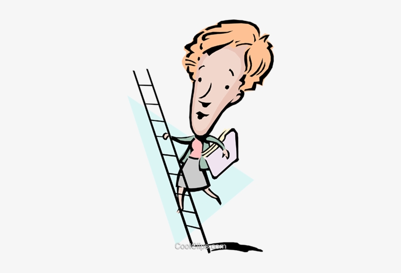 820x560 Cartoon Lady Climbing A Ladder Royalty Free Vector