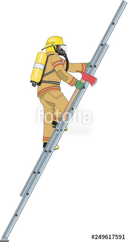 265x500 Firefighter Climbing Ladder Vector Illustration Stock Image