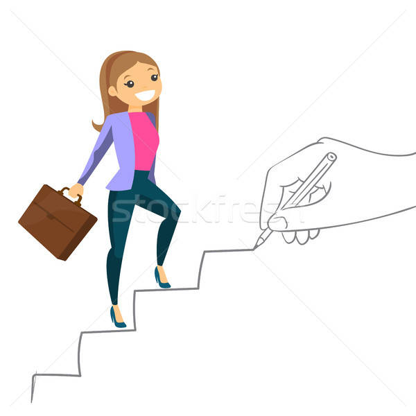 600x600 Young Business Woman Climbing The Career Ladder Vector