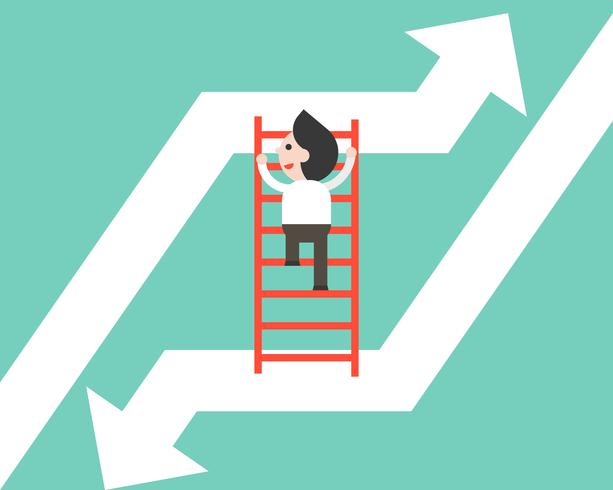 613x490 Businessman Climbing Ladder Moving From Falling Arrow To Rising Up