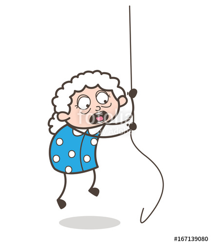 433x500 Cartoon Old Lady Falling Down When Climbing Rope Vector