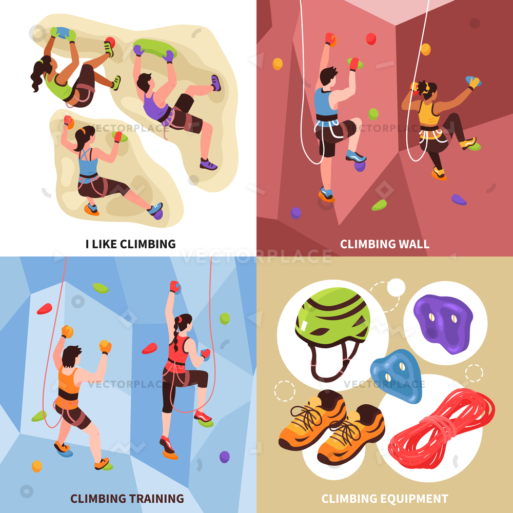 1000x1000 Isometric Climbing Wall Design Concept Four Vector Illustration