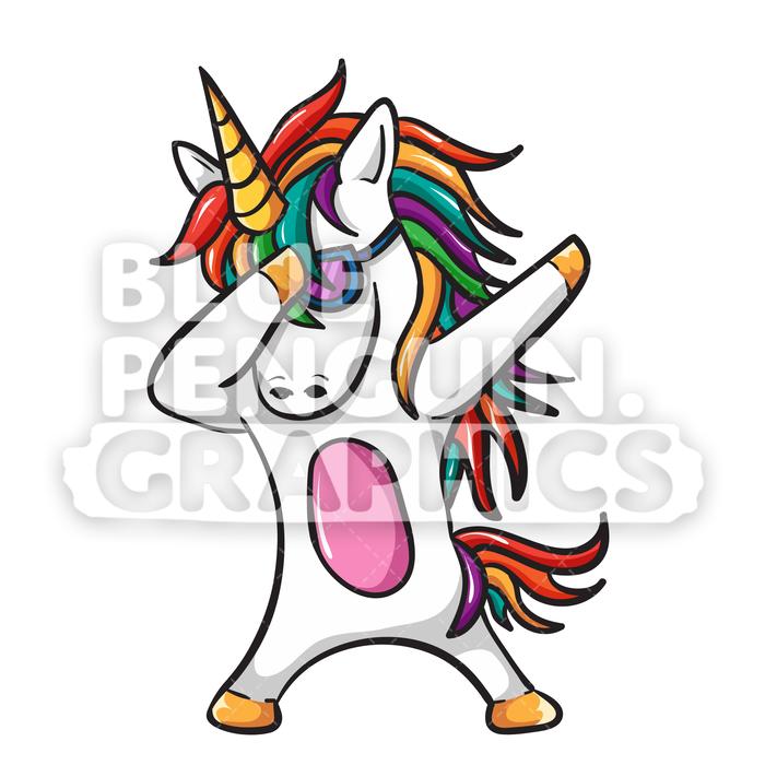 700x700 Unicorn Dabbing Vector Cartoon Clipart Illustration Blue Penguin