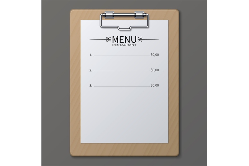 800x533 Classic Restaurant Menu On Paper Sheet In Clipboard Vector