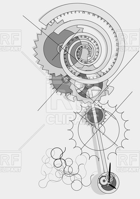 281x400 Pendulum Concept, Abstract Clock Mechanism With Gears Vector Image