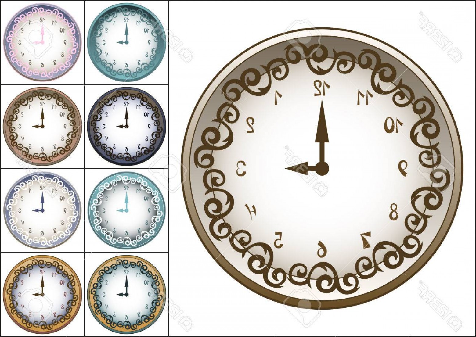 1560x1105 Photostock Vector Wall Clock Decorated With Ornate Pattern Hand