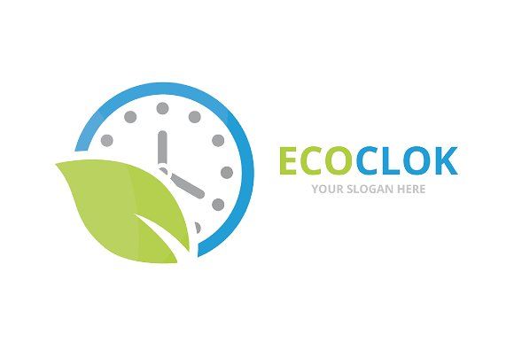 580x386 Vector Clock And Leaf Logo Combination Time And Eco Symbol
