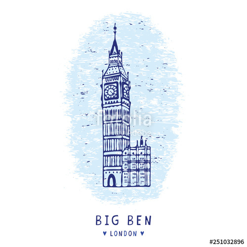 500x500 Sketchy London Big Ben Clock Tower Chime Clipart Elements Set