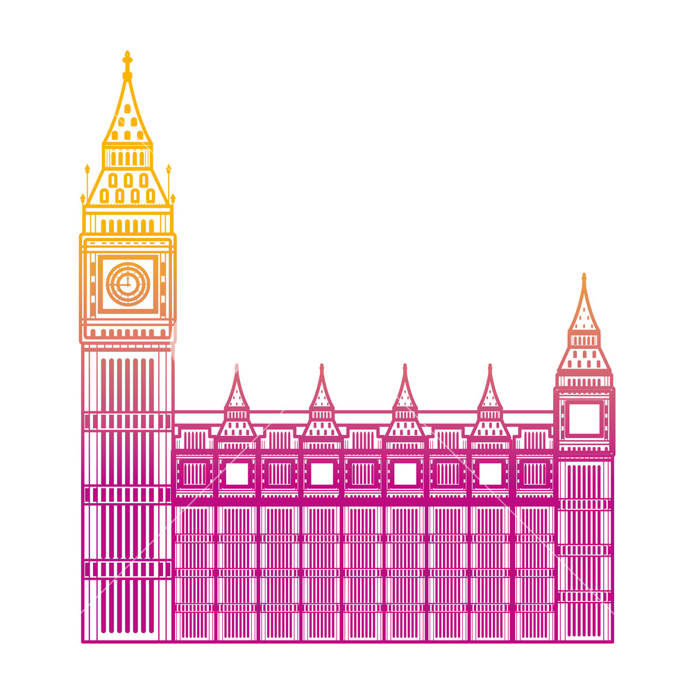 1000x1000 Degraded Line London Clock Tower Medieval Architecture Vector