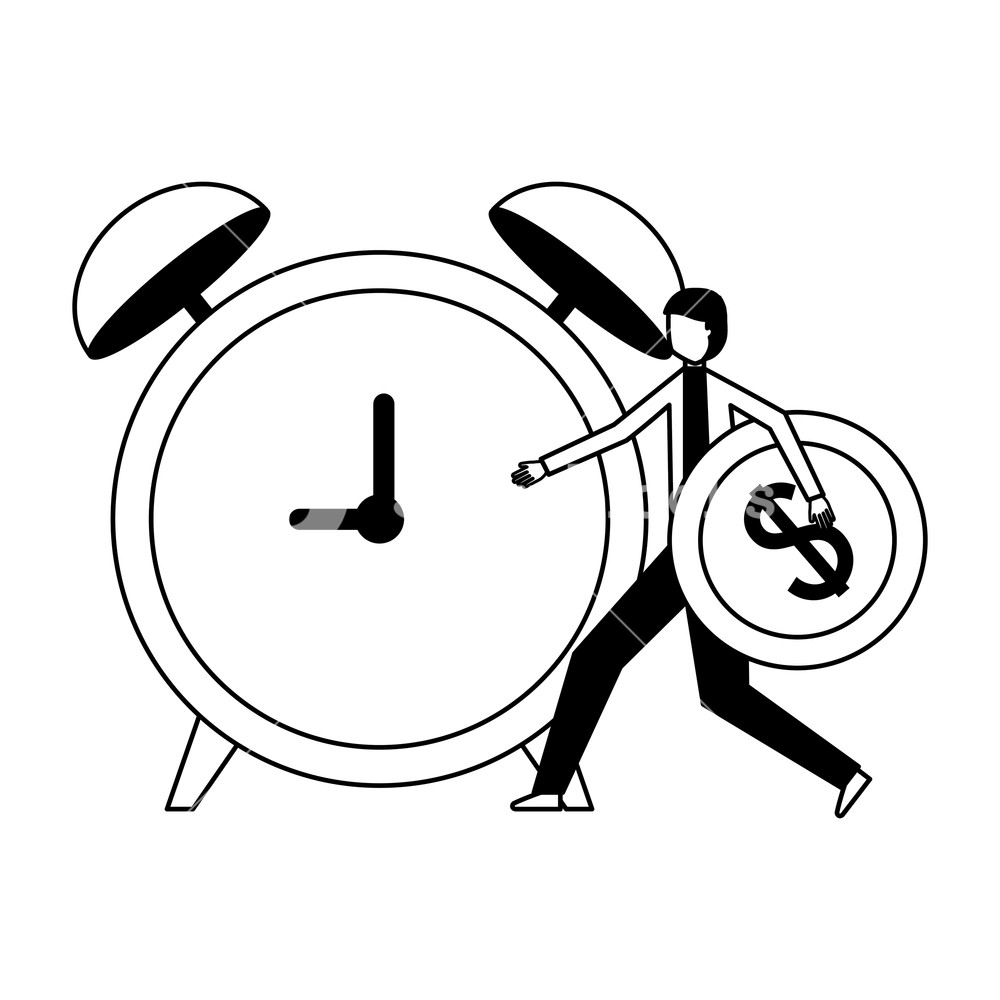 1000x1000 Businessman Holding Coin Dollar And Alarm Clock Vector