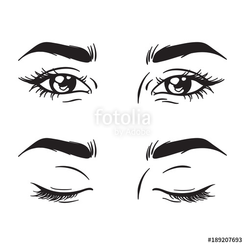 500x500 Isolated Black And White Beautiful Female Eyes Set