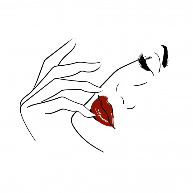 626x626 Outline Face With Red Lips And Closed Eyes Vector Premium Download