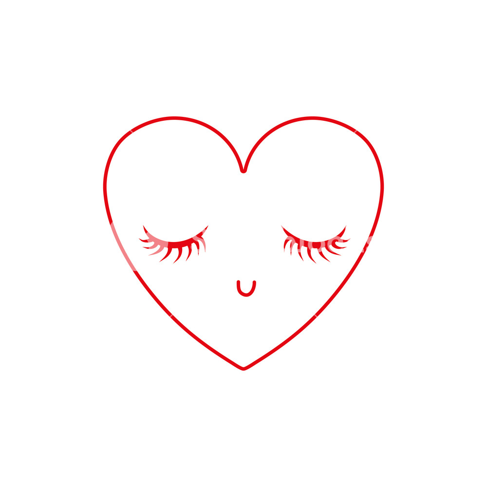 1000x1000 Color Line Heart Kawaii Symbol Of Love With Closed Eyes Vector
